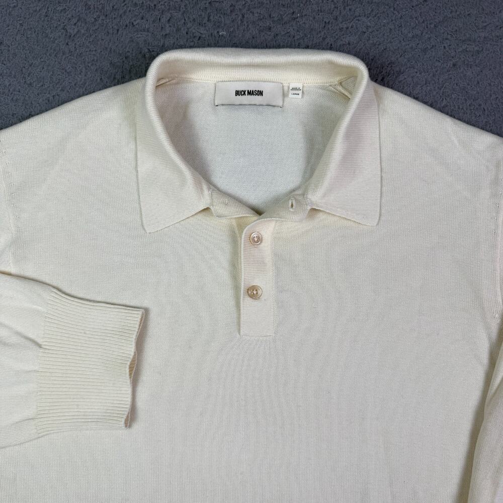 Buck Mason Cashmere Sweater Polo Shirt Mens L Sand Cream Long Sleeve Lightweight